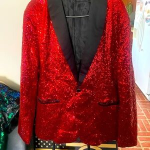 Red Sequin Blazer with Black Satin Lapel